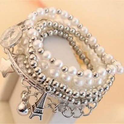 6-Piece: Multi Layer Pearl Bracelet Set Bracelets - DailySale