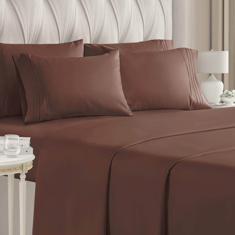 6-Piece Set: Hotel Luxury Bed Sheets Bedding Brown Full - DailySale