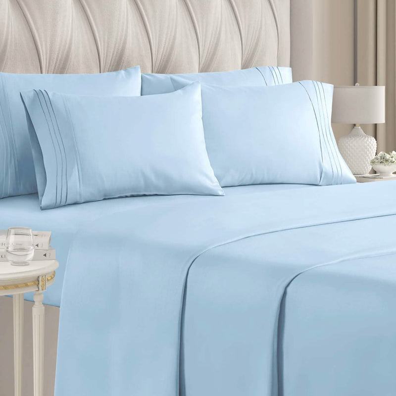 6-Piece Set: Hotel Luxury Bed Sheets Bedding Light Blue Full - DailySale