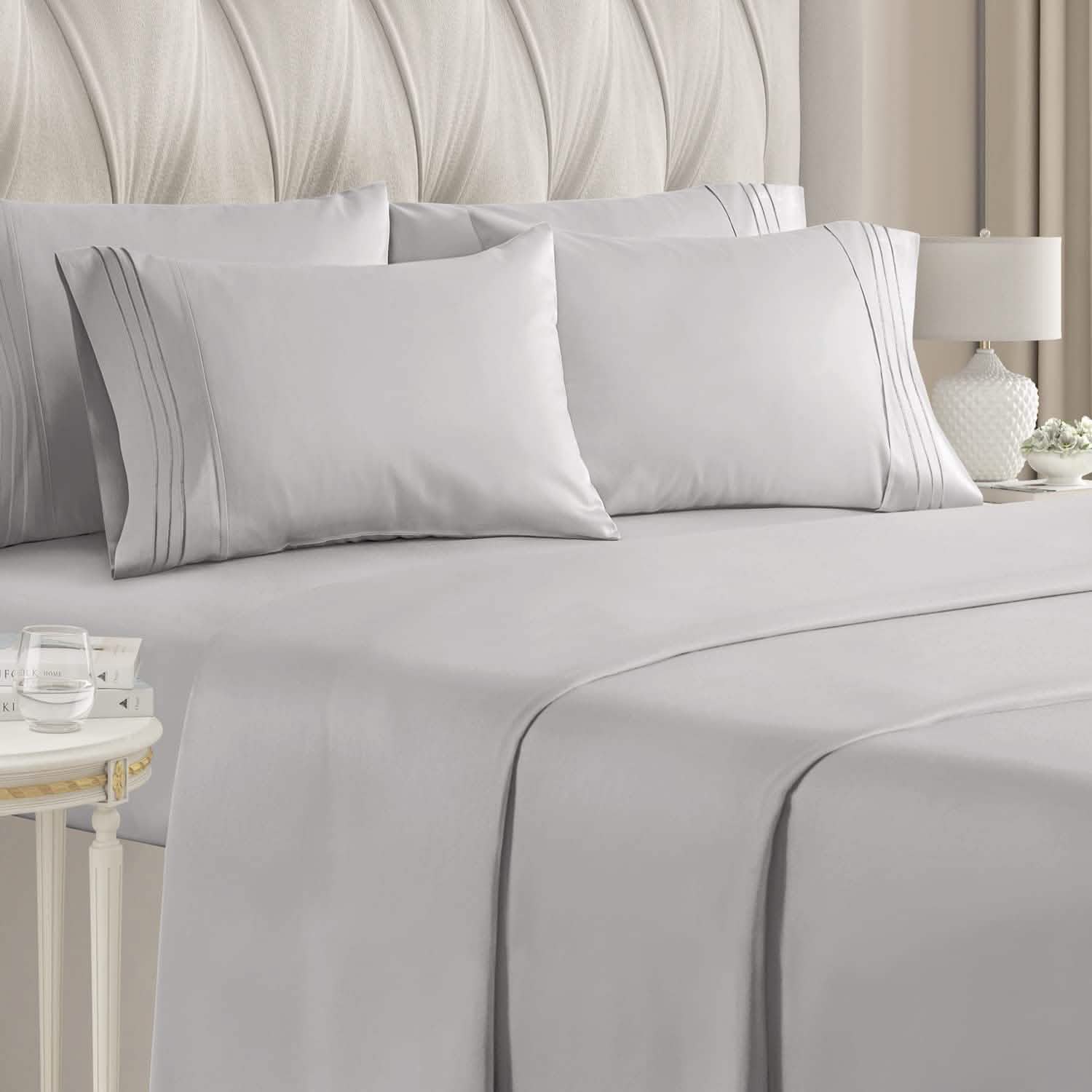 6-Piece Set: Hotel Luxury Bed Sheets Bedding Light Gray Full - DailySale