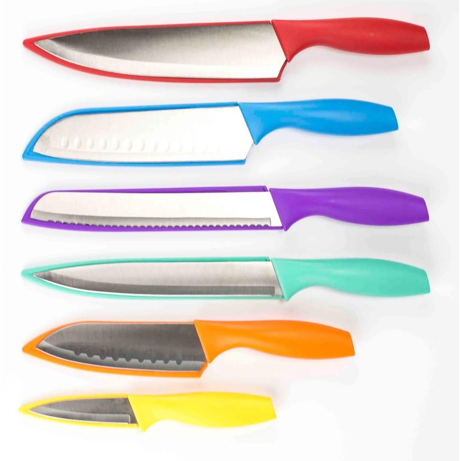6-Piece Set: Sazon Stainless Steel Knife and Colorful Slip Covers Kitchen Essentials - DailySale