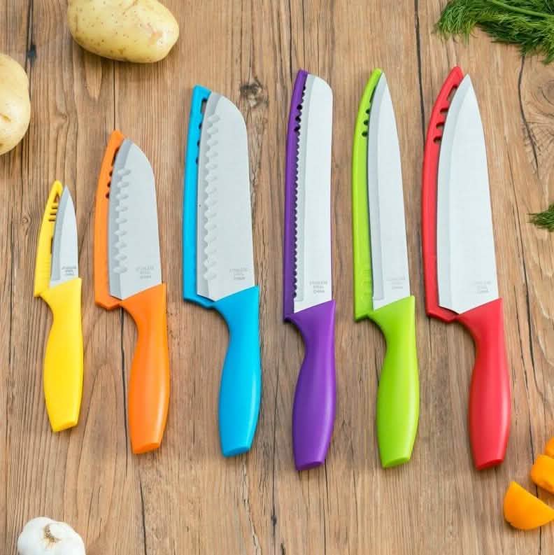 6-Piece Set: Sazon Stainless Steel Knife and Colorful Slip Covers Kitchen Essentials - DailySale