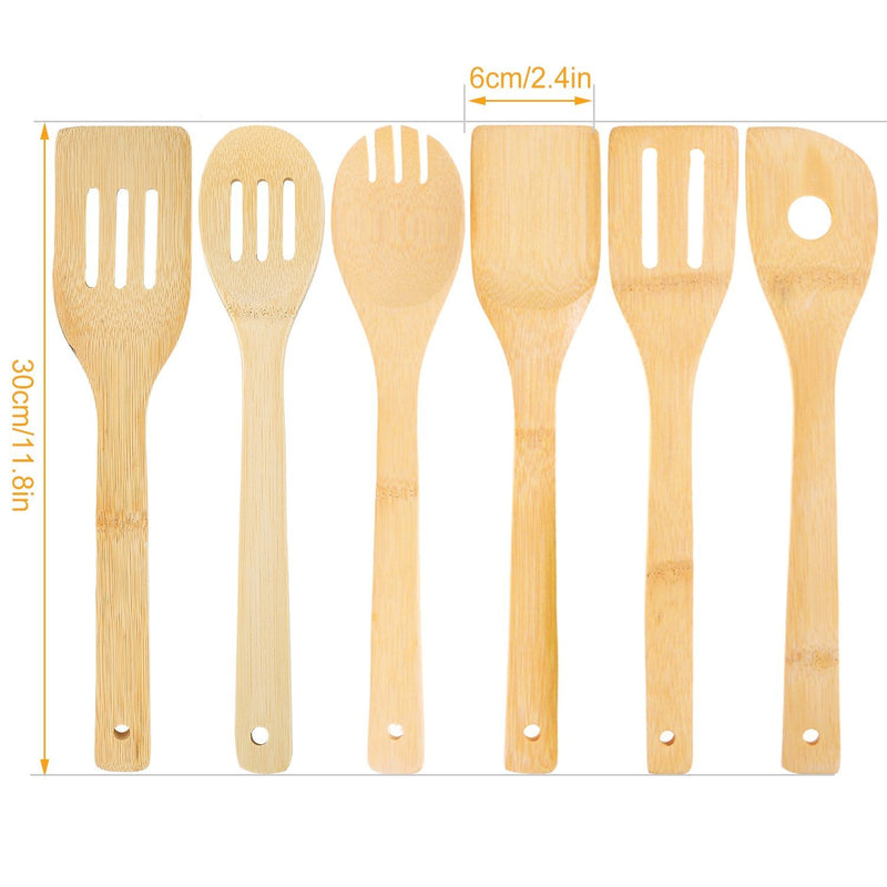 6-Pieces: Cooking Utensil Bamboo Wooden Spoons Kitchen & Dining - DailySale