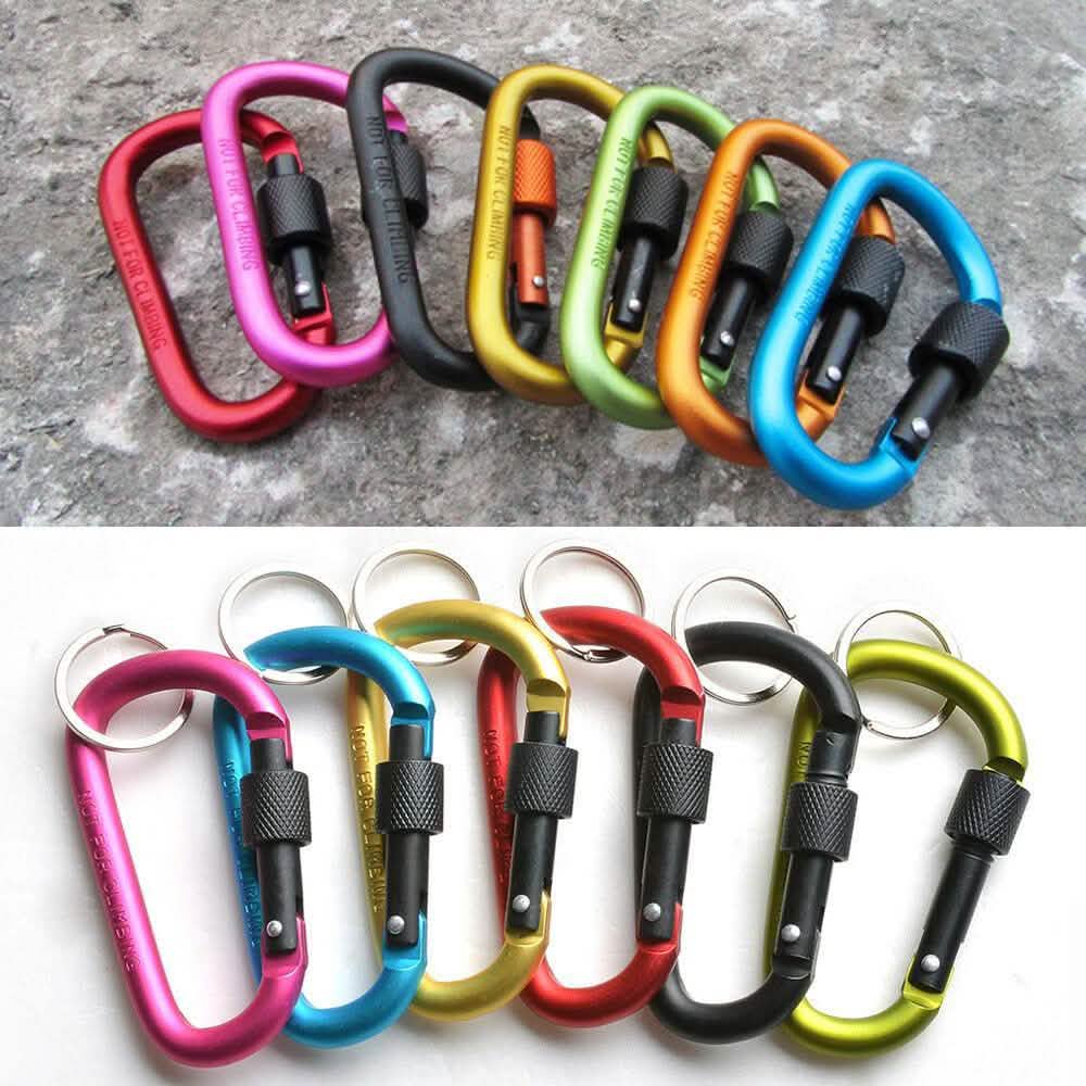 6-Pieces: D-Ring Screw Locking Carabiner Hook Clip Aluminum Camping Keychain Sports & Outdoors - DailySale