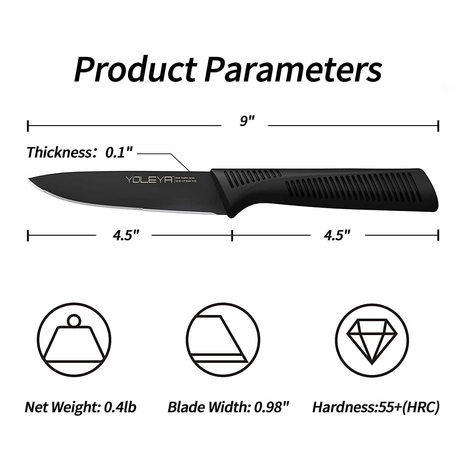 6-Pieces Set: YOLEYA High Carbon German Stainless Steel Black Serrated Steak Knife Set Kitchen Tools & Gadgets - DailySale