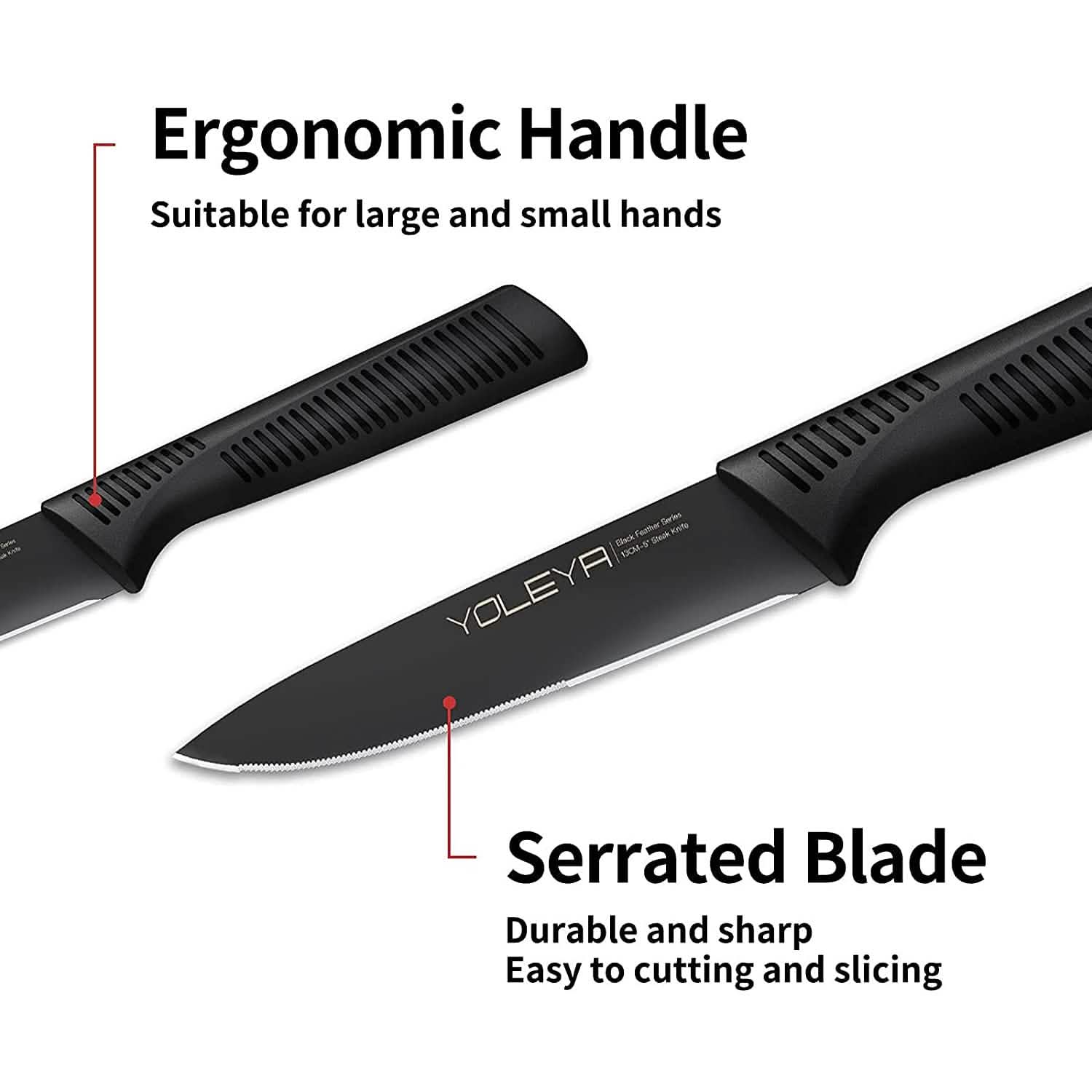 6-Pieces Set: YOLEYA High Carbon German Stainless Steel Black Serrated Steak Knife Set Kitchen Tools & Gadgets - DailySale