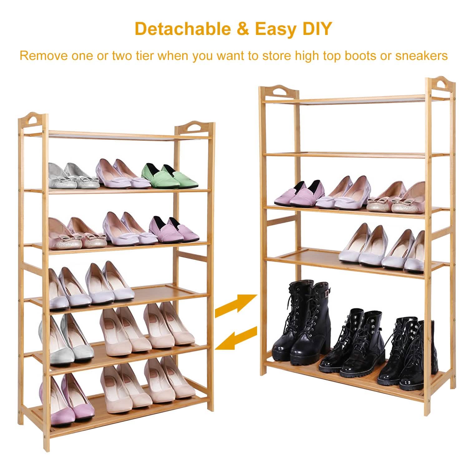 6 Tier Bamboo Shoe Rack Organizer Closet & Storage - DailySale