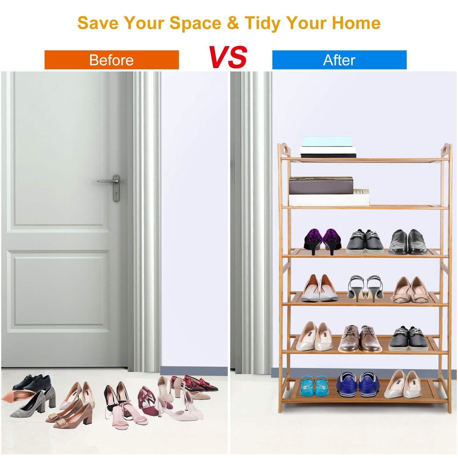 6 Tier Bamboo Shoe Rack Organizer Closet & Storage - DailySale