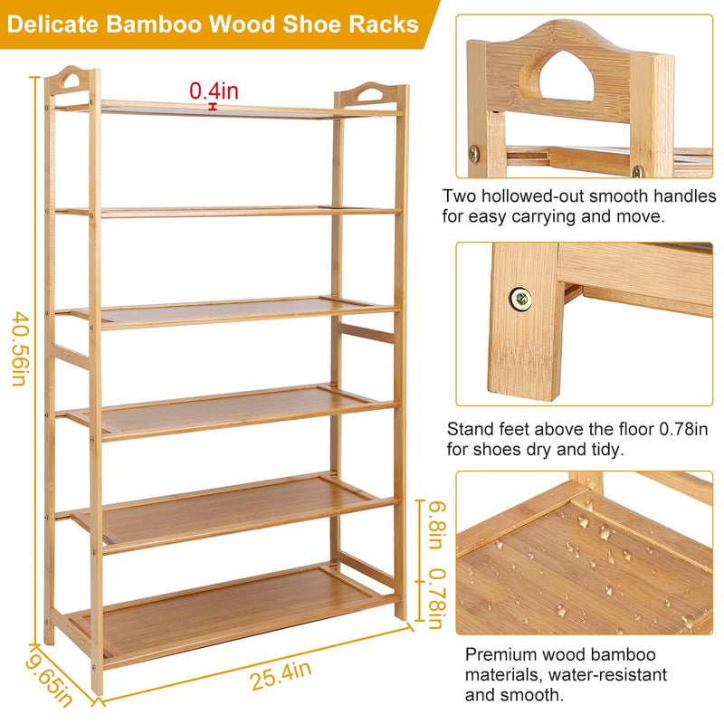 6 Tier Bamboo Shoe Rack Organizer Closet & Storage - DailySale