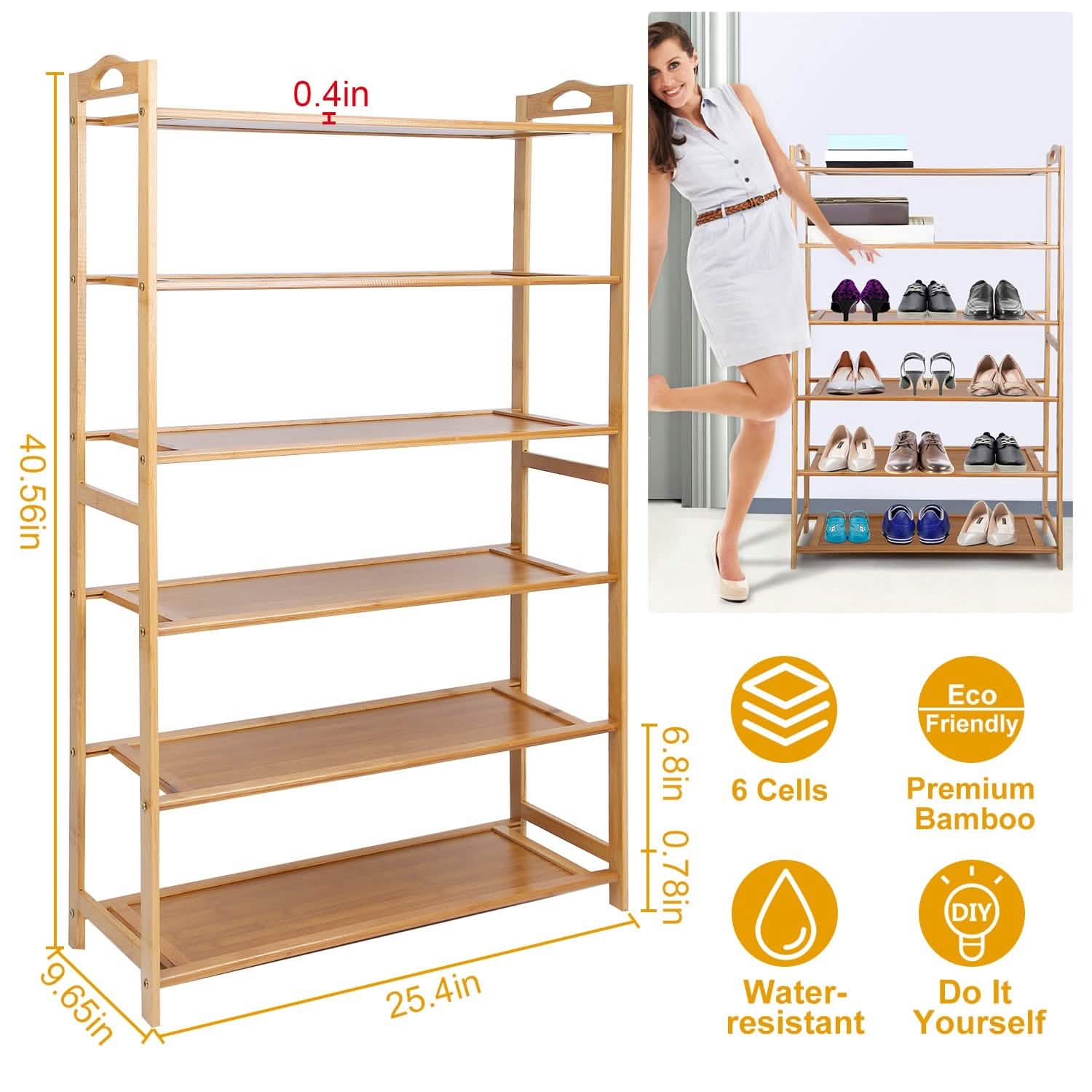 6 Tier Bamboo Shoe Rack Organizer Closet & Storage - DailySale