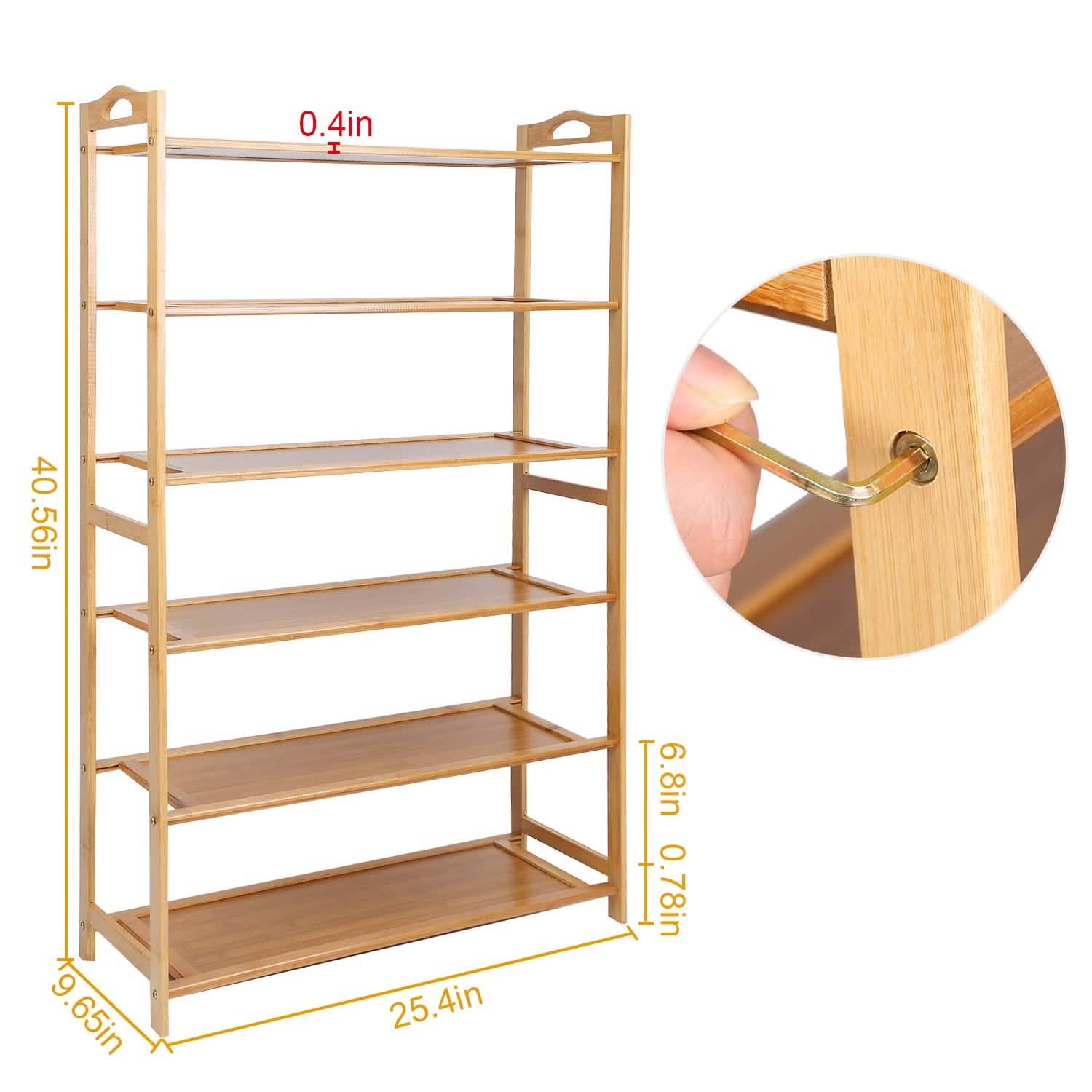 6 Tier Bamboo Shoe Rack Organizer Closet & Storage - DailySale