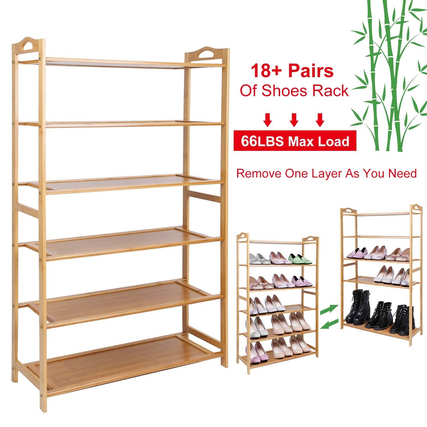 6 Tier Bamboo Shoe Rack Organizer Closet & Storage - DailySale