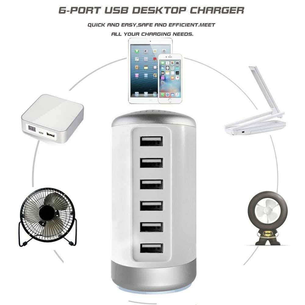 6 USB Port 30W Smart Charging Tower - Assorted Colors Gadgets & Accessories - DailySale