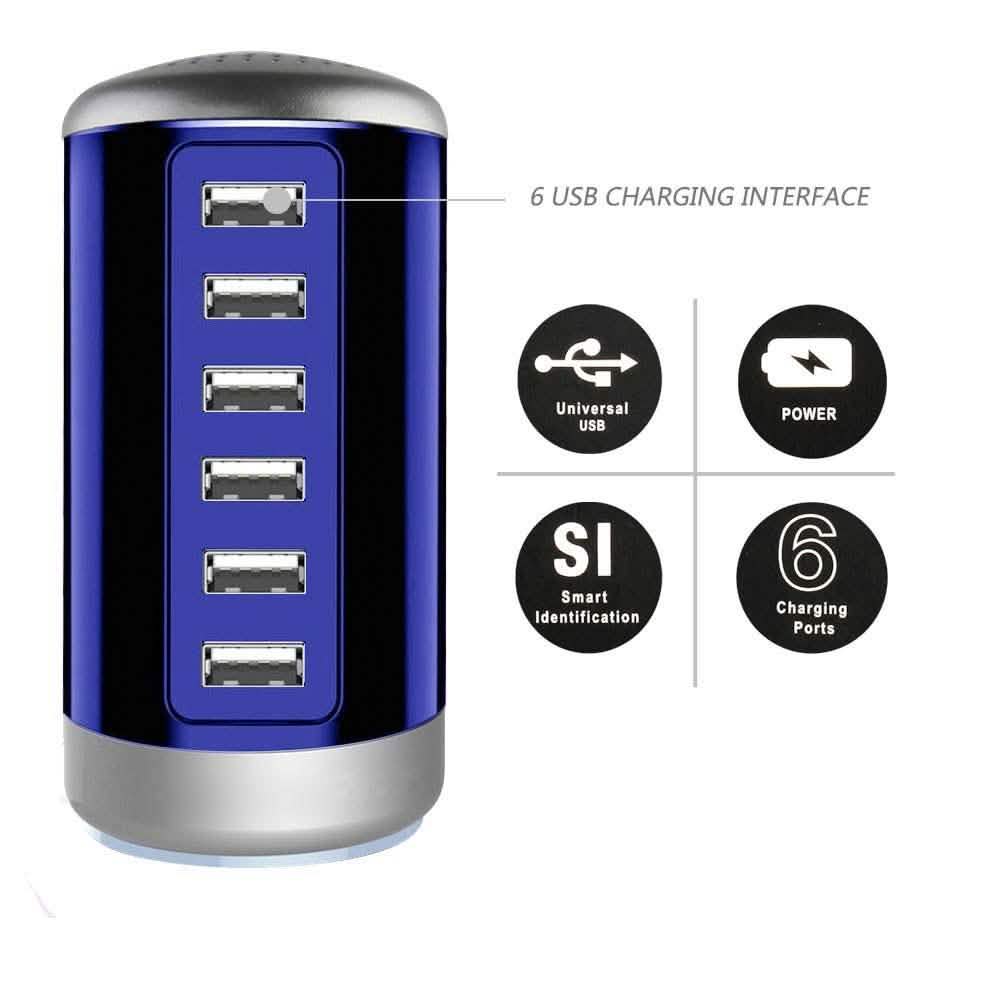 6 USB Port 30W Smart Charging Tower - Assorted Colors Gadgets & Accessories - DailySale