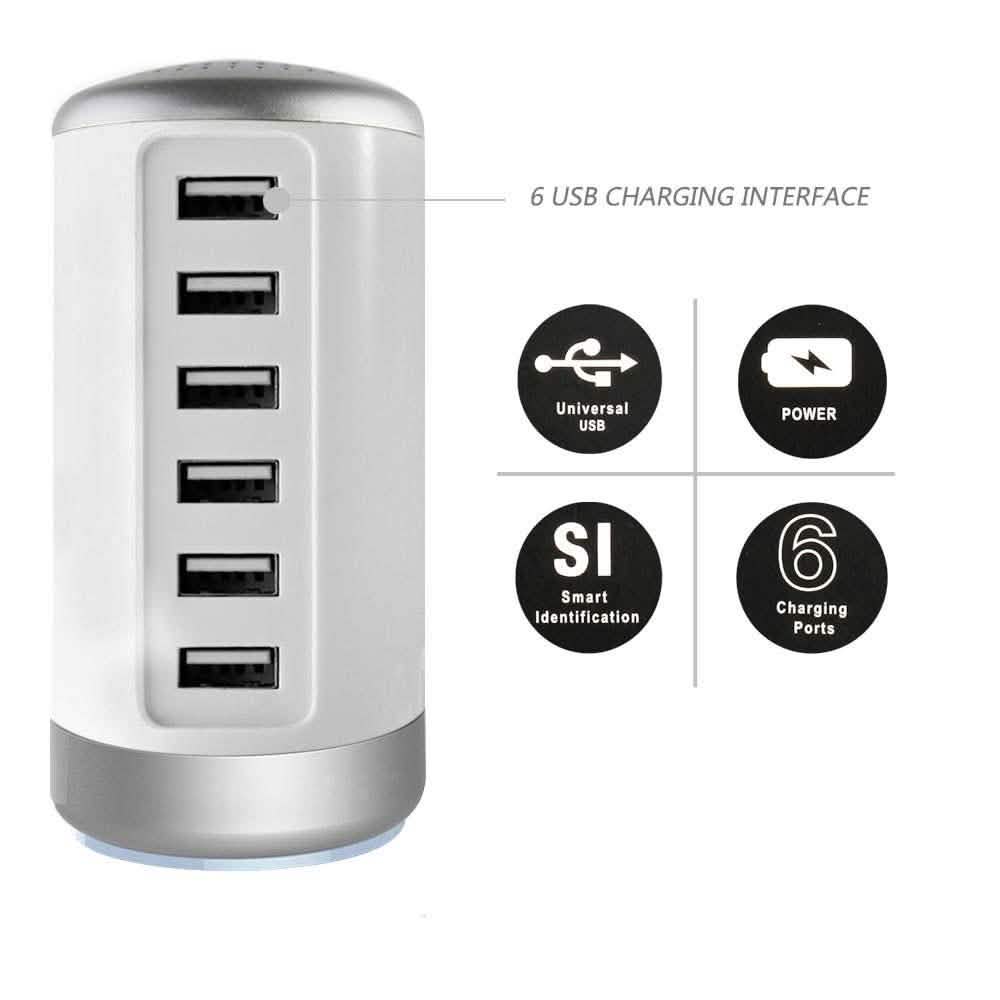 6 USB Port 30W Smart Charging Tower - Assorted Colors Gadgets & Accessories - DailySale