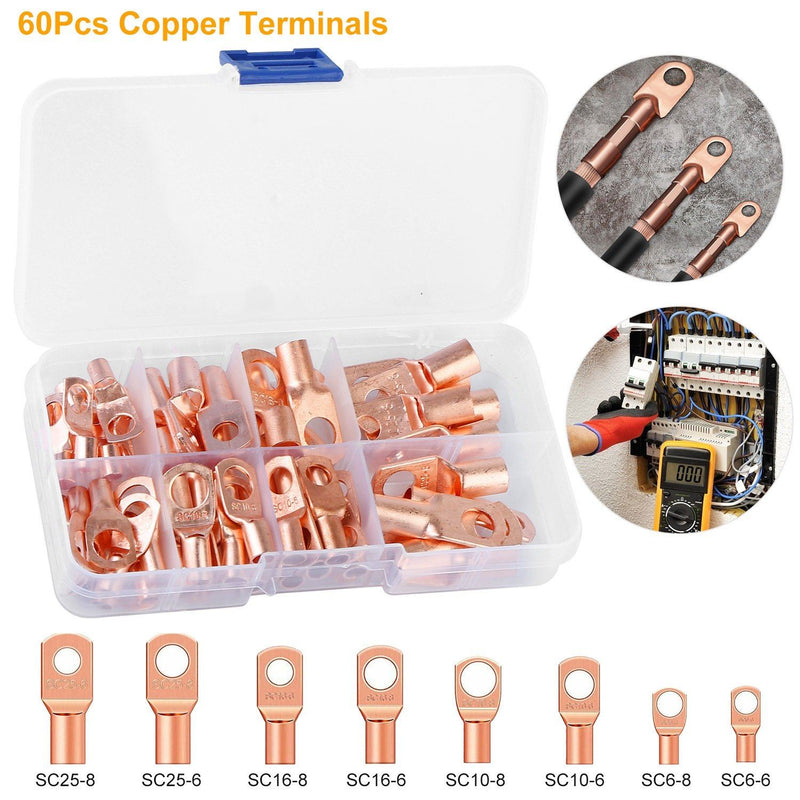 60-Piece: Battery Bare Copper Ring Lug Terminals Household Batteries & Electrical - DailySale