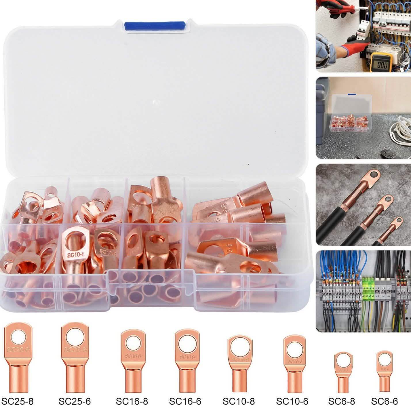 60-Piece: Battery Bare Copper Ring Lug Terminals Household Batteries & Electrical - DailySale