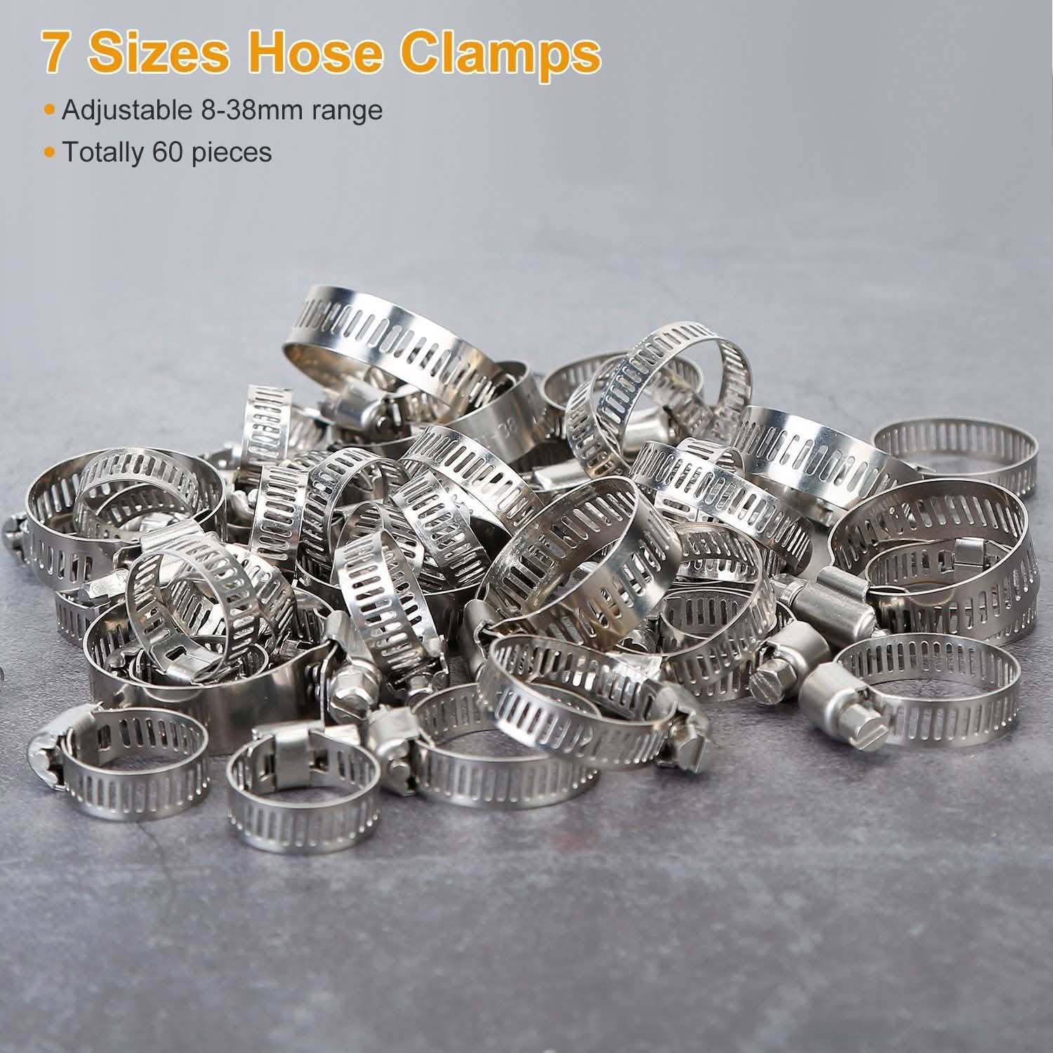 60-Pieces: Hose Clamp Stainless Steel Adjustable Worm Gear Automotive - DailySale
