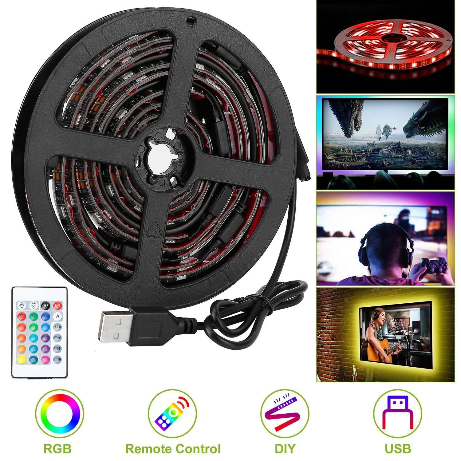 6.56ft TV LED Backlight RGB Strip Light USB Monitor Lighting Indoor Lighting - DailySale