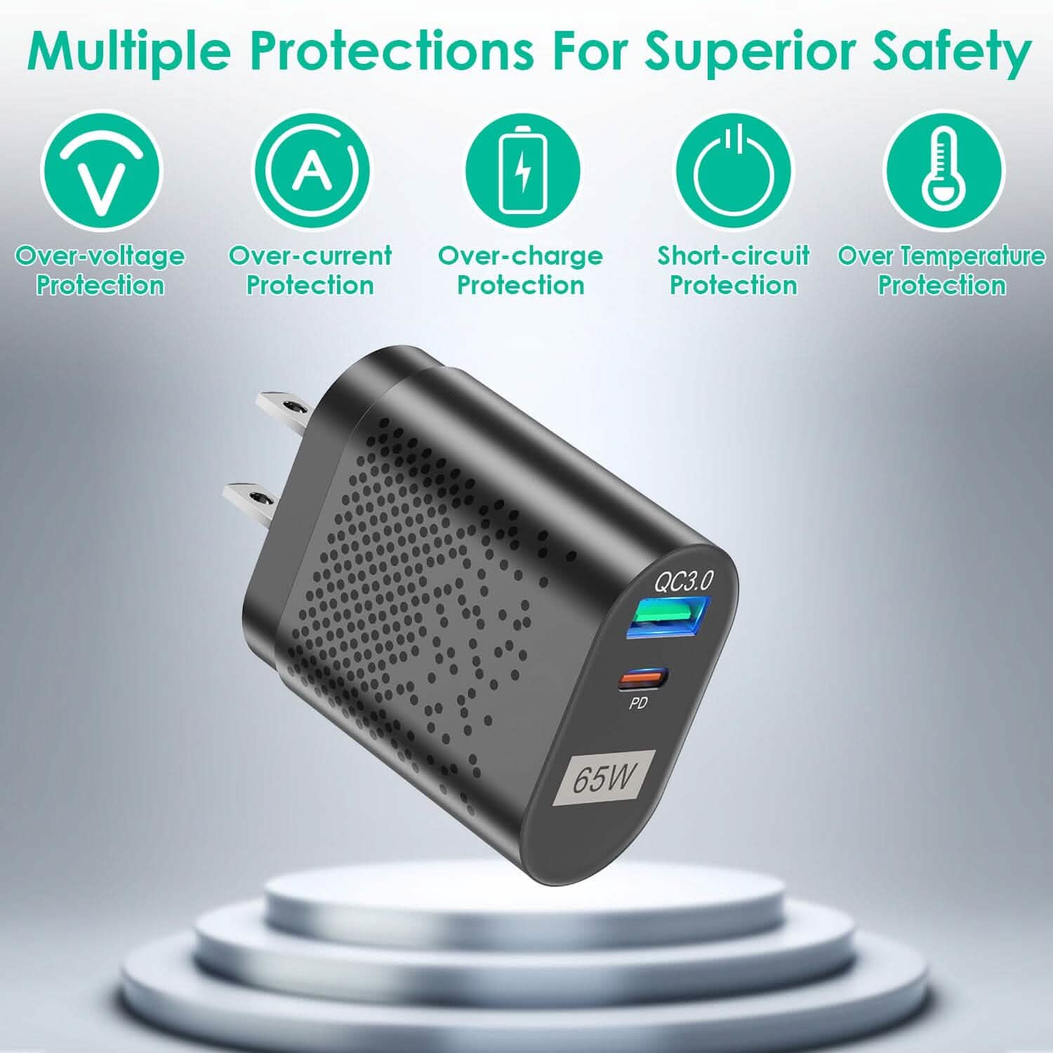 65W Type C Fast Wall Charger PD QC3.0 Adapter Mobile Accessories - DailySale
