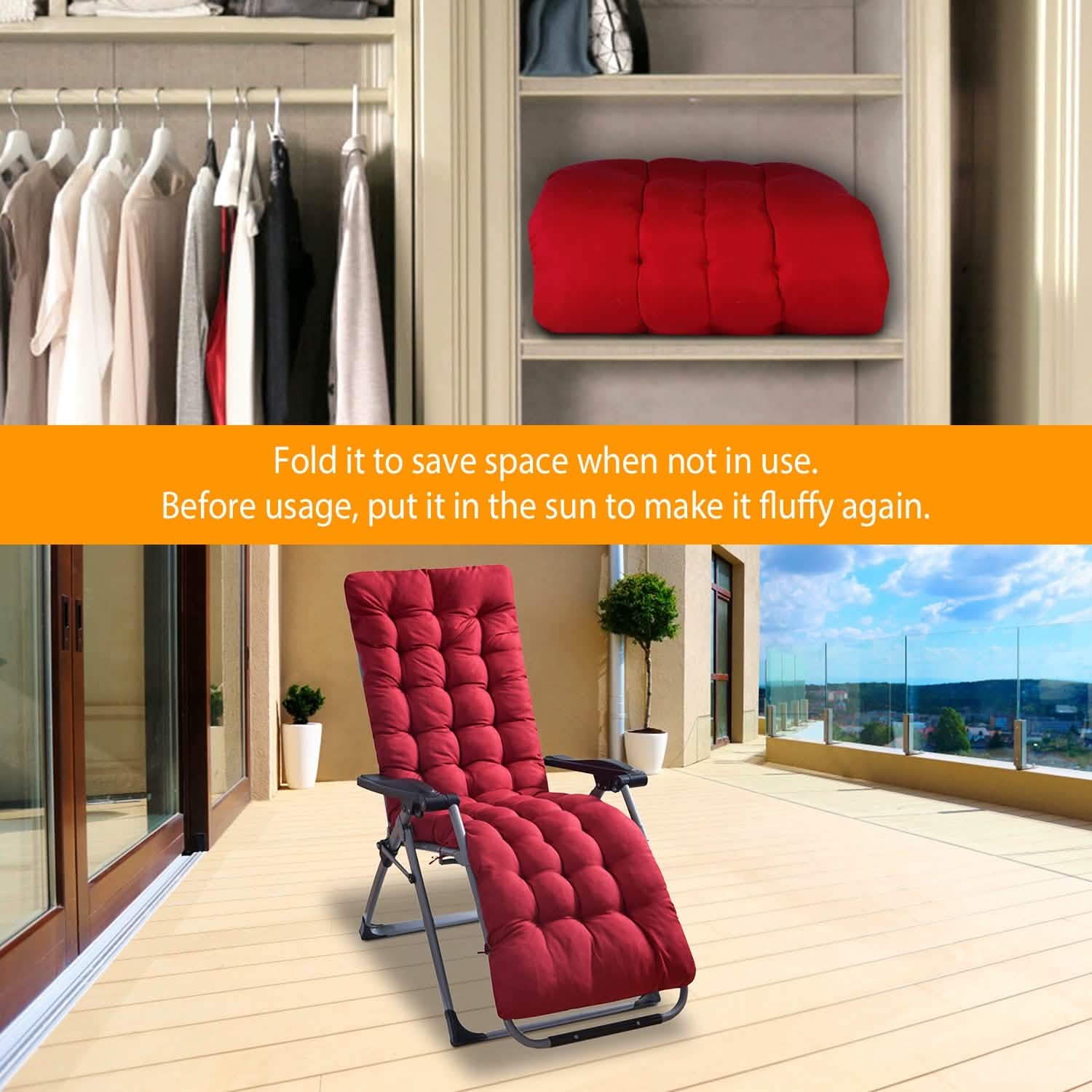 67x22in Chaise Lounger Cushion Recliner Rocking Chair Sofa Furniture & Decor - DailySale