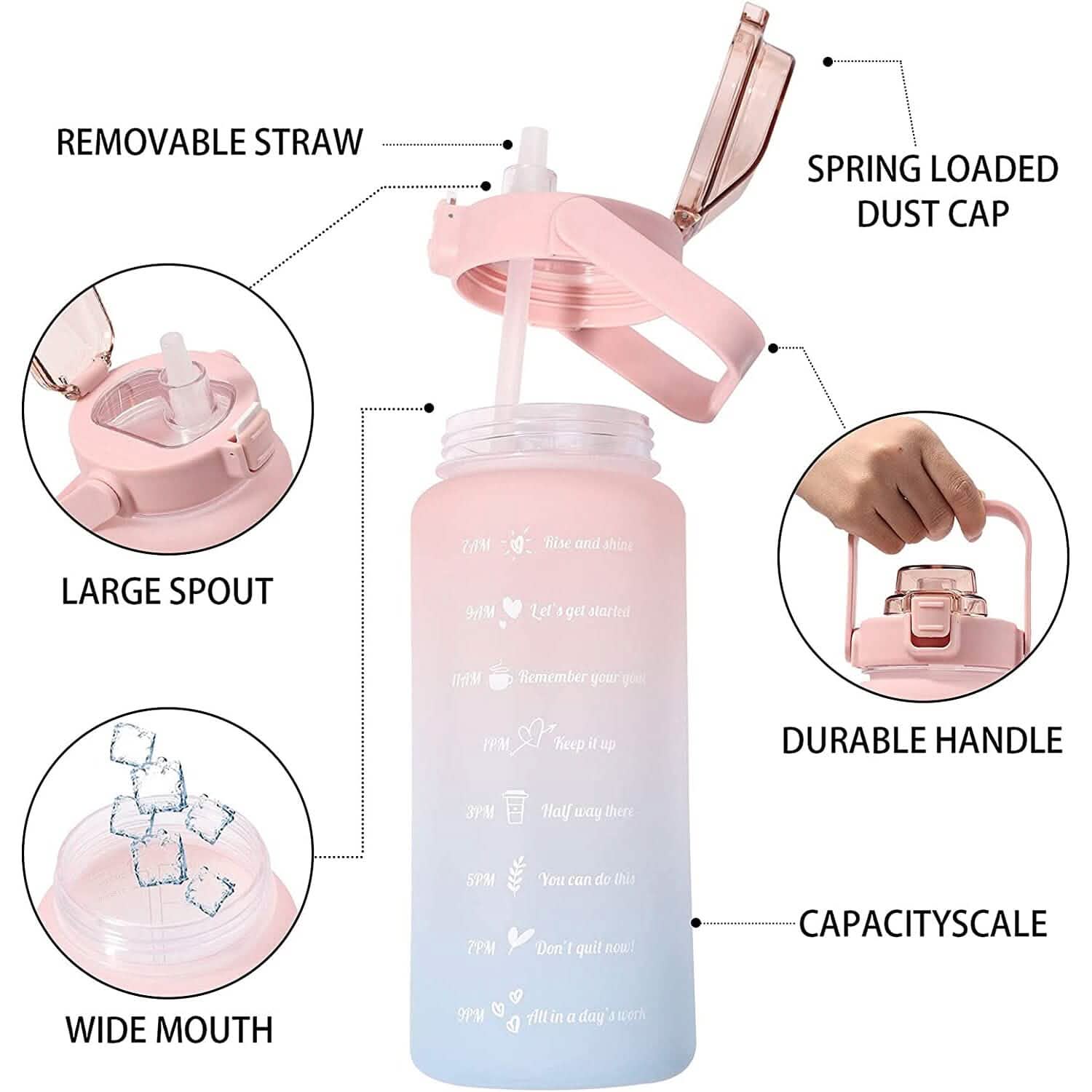 68 Oz Water Bottle with Time Marker Sports & Outdoors - DailySale