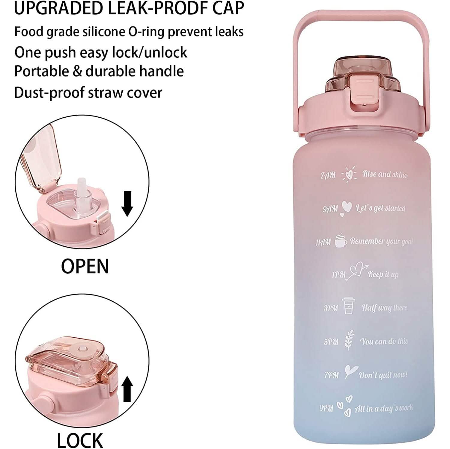 68 Oz Water Bottle with Time Marker Sports & Outdoors - DailySale