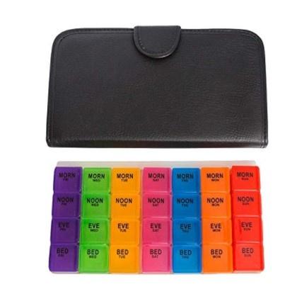 Top view of 7 Day Extra Large Pill Organizer with Cute Travel Case displayed with pill cases neatly lined up