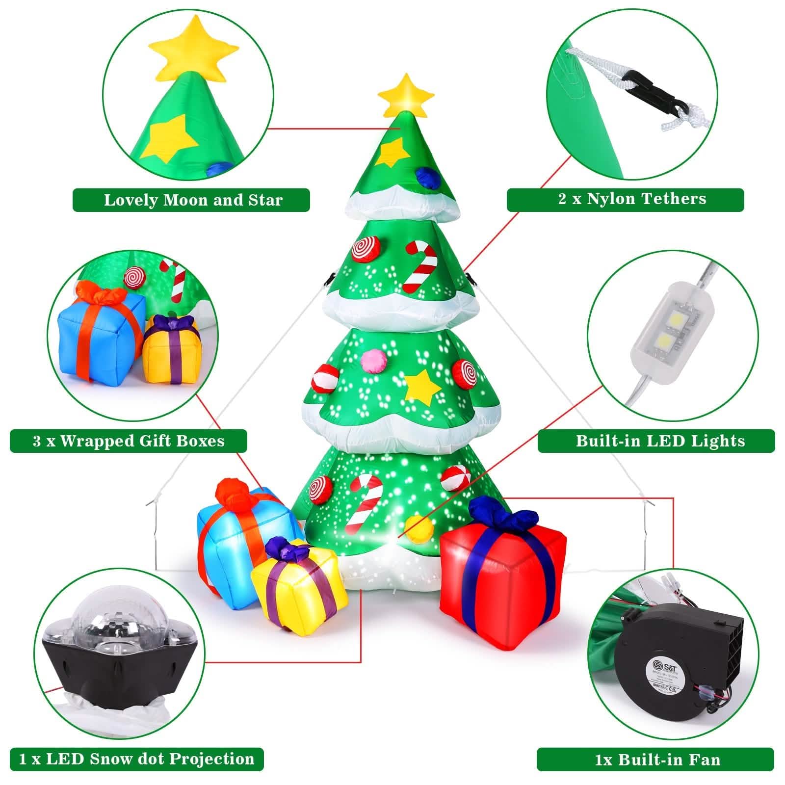 7 Ft. Inflatable Christmas Tree Santa Decor with LED Lights Holiday Decor & Apparel - DailySale