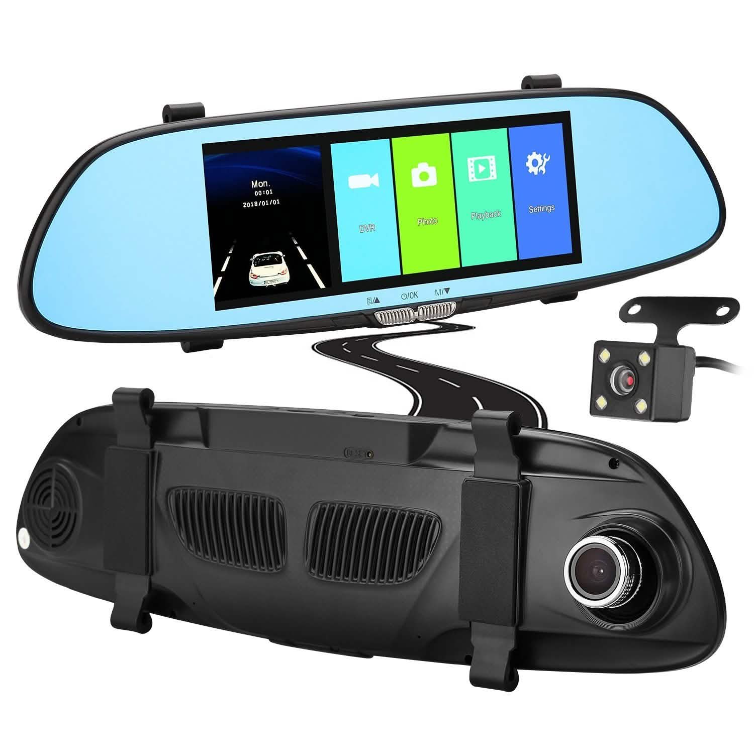7'' HD 1080P Car DVR Dual Lens Camera Vehicle Rearview Mirror Dash Cam Recorder Automotive - DailySale