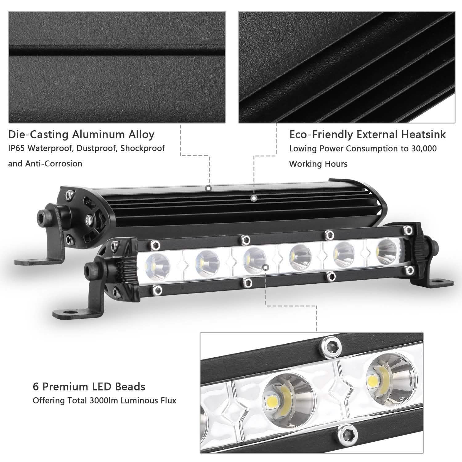 7" LED Light Bar Single Row Offroad Spot Lights Automotive - DailySale