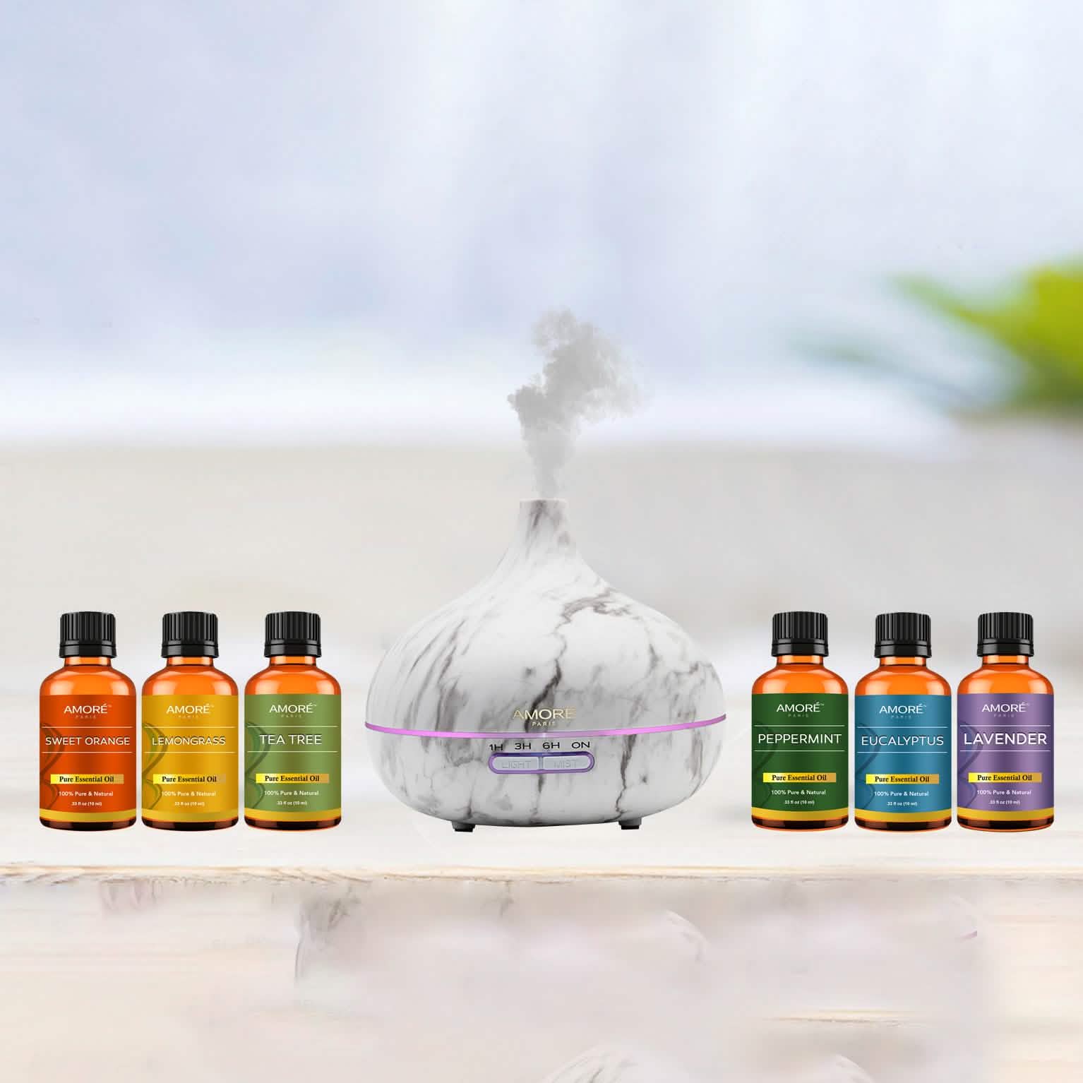 7-Pack: Ultrasonic White Marble Aromatherapy Oil Diffuser With Essential Oil Wellness - DailySale