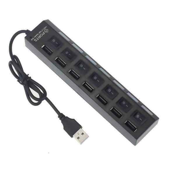 7 Port USB 2.0 Hub Computer Accessories Black - DailySale