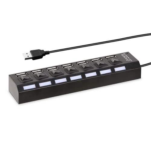7 Port USB 2.0 Hub High Speed Multiport Computer Accessories - DailySale