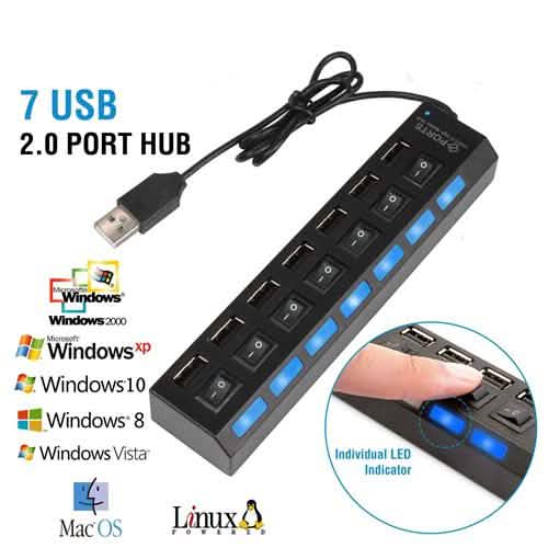 7 Port USB 2.0 Hub High Speed Multiport Computer Accessories - DailySale