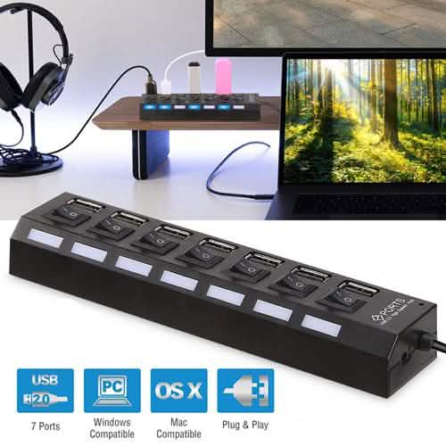 7 Port USB 2.0 Hub High Speed Multiport Computer Accessories - DailySale