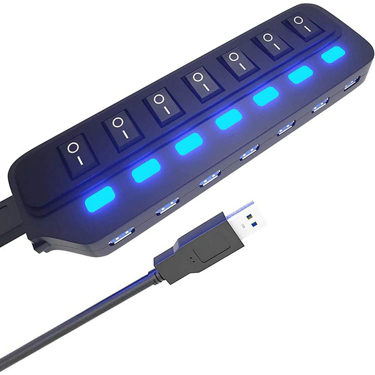 7 Port USB Data Hub 3.0 with Individual On/Off Switches and Lights Computer Accessories - DailySale