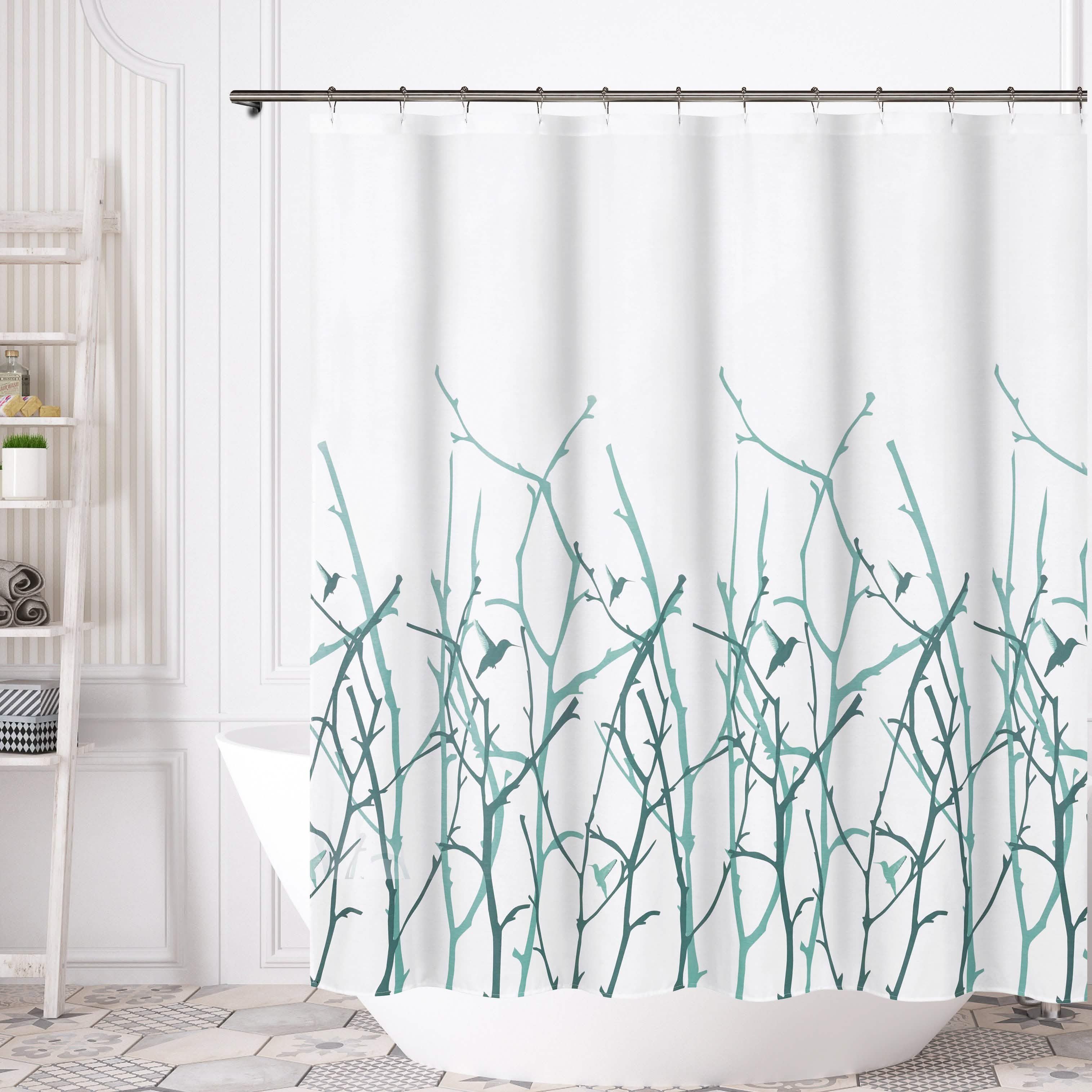 72x72" Bird Branches Polycotton Spa Bath Shower Curtain Bath Teal - DailySale