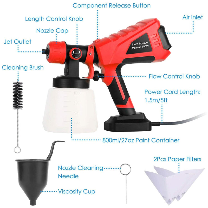 750W Electric Paint Sprayer Handheld with 3 Spray Patterns Home Improvement - DailySale