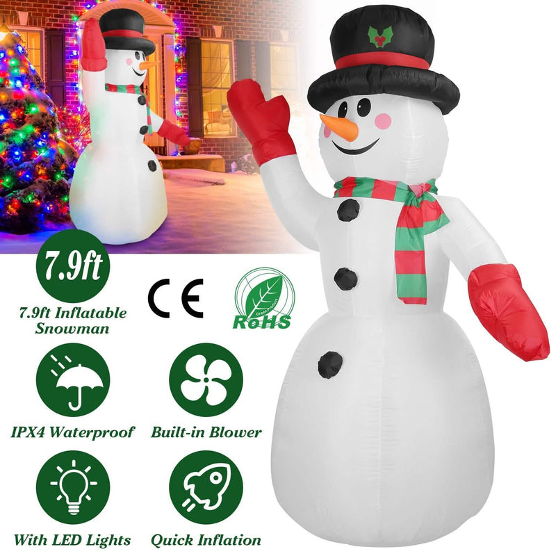 7.9ft Christmas Inflatable Giant Snowman Blow Up with LED Lights Hat Scarf Holiday Decor & Apparel - DailySale