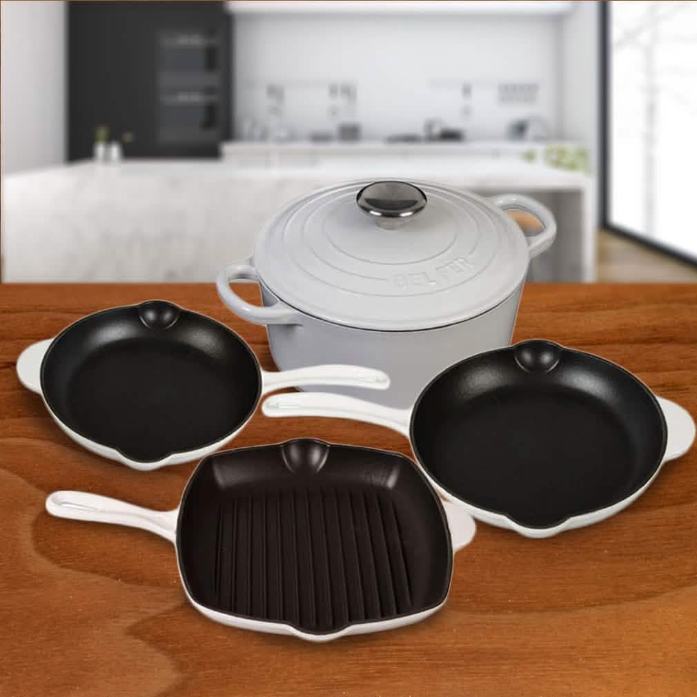 Inspired Home 5-Piece Enameled Cast Iron Cookware Set - Pure White - DailySale, Inc