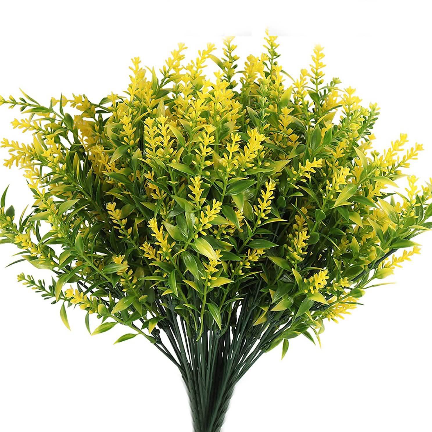 8 Bundles Artificial Lavender Plastic Flower Decorations Furniture & Decor Yellow - DailySale