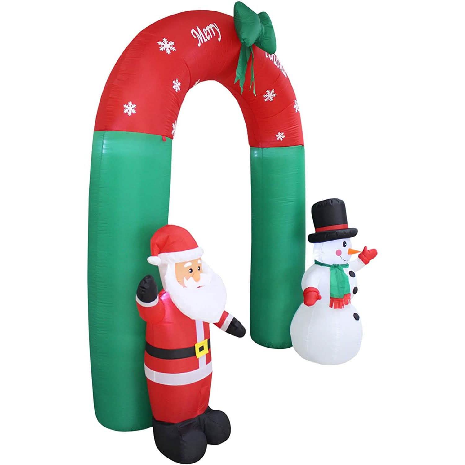 8 Foot Tall Lighted Christmas Inflatable Santa Claus and Snowman Archway Holiday Decor & Apparel - DailySale