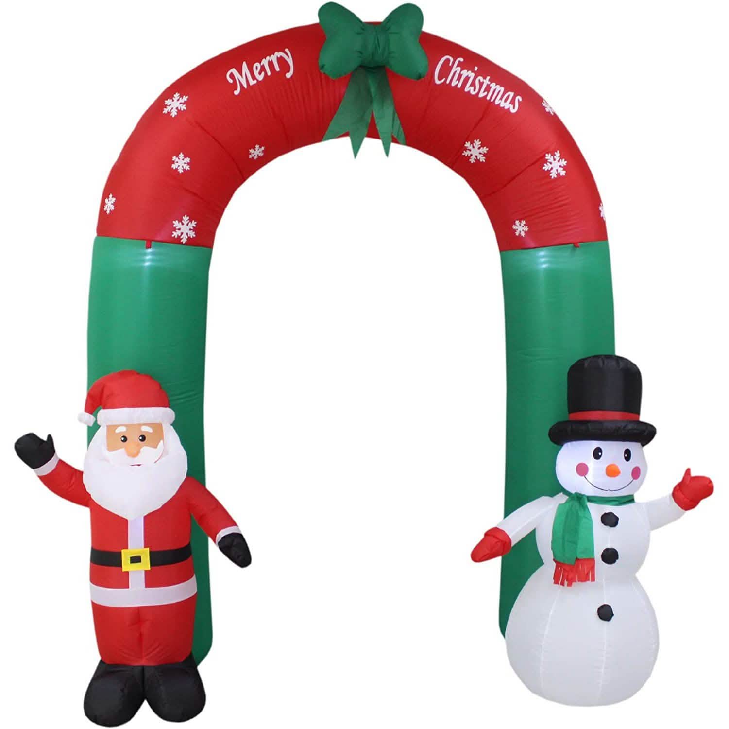 8 Foot Tall Lighted Christmas Inflatable Santa Claus and Snowman Archway Holiday Decor & Apparel - DailySale