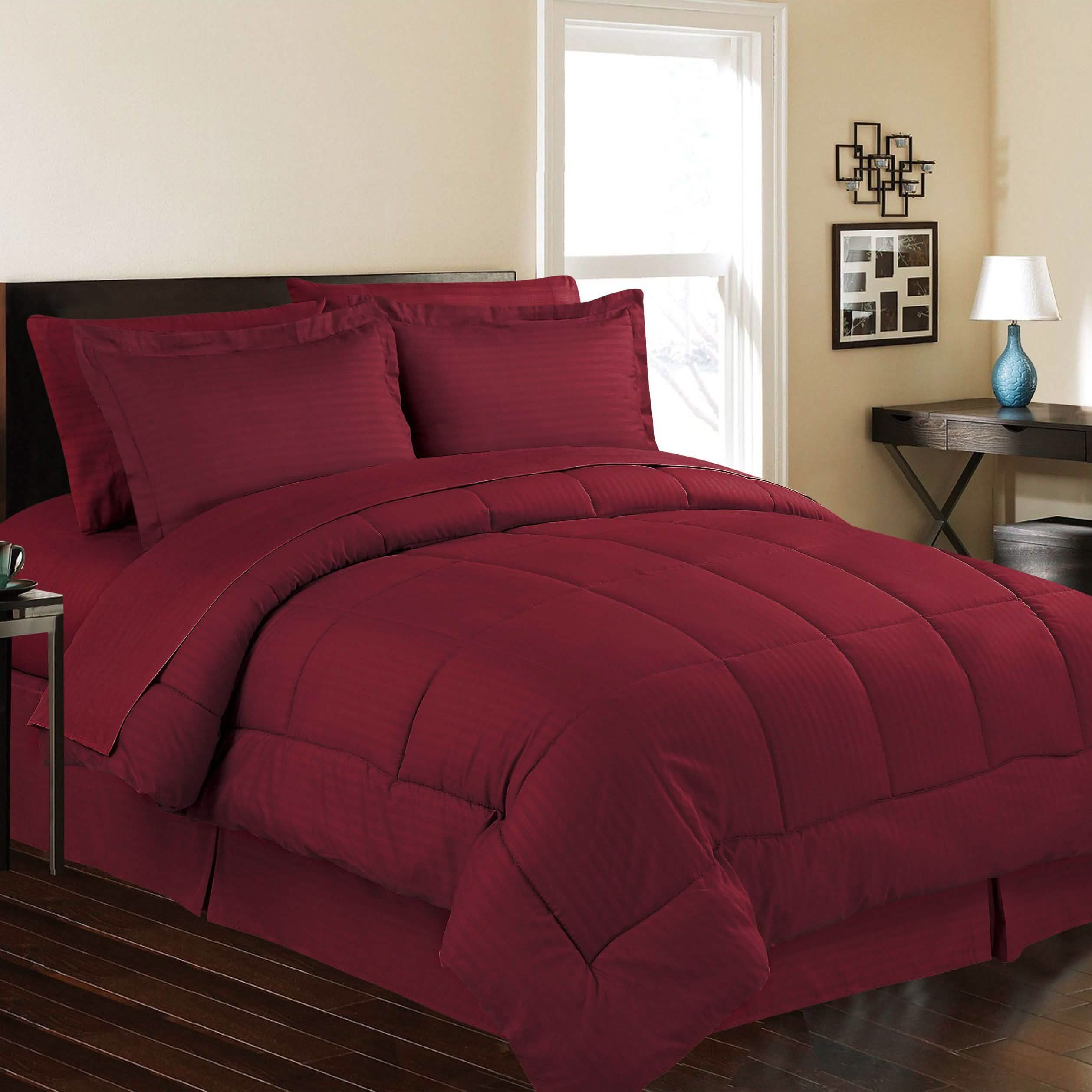 8-Piece: Embossed Bed Set Bed & Bath Queen Burgundy - DailySale