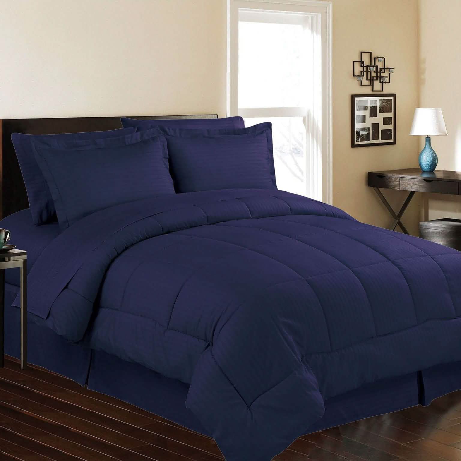 8-Piece: Embossed Bed Set Bed & Bath Queen Navy - DailySale