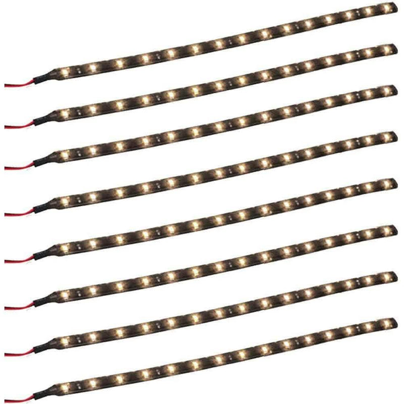 8-Piece Flexible Waterproof warm white LED Strip Light for Car laid out on a white surface