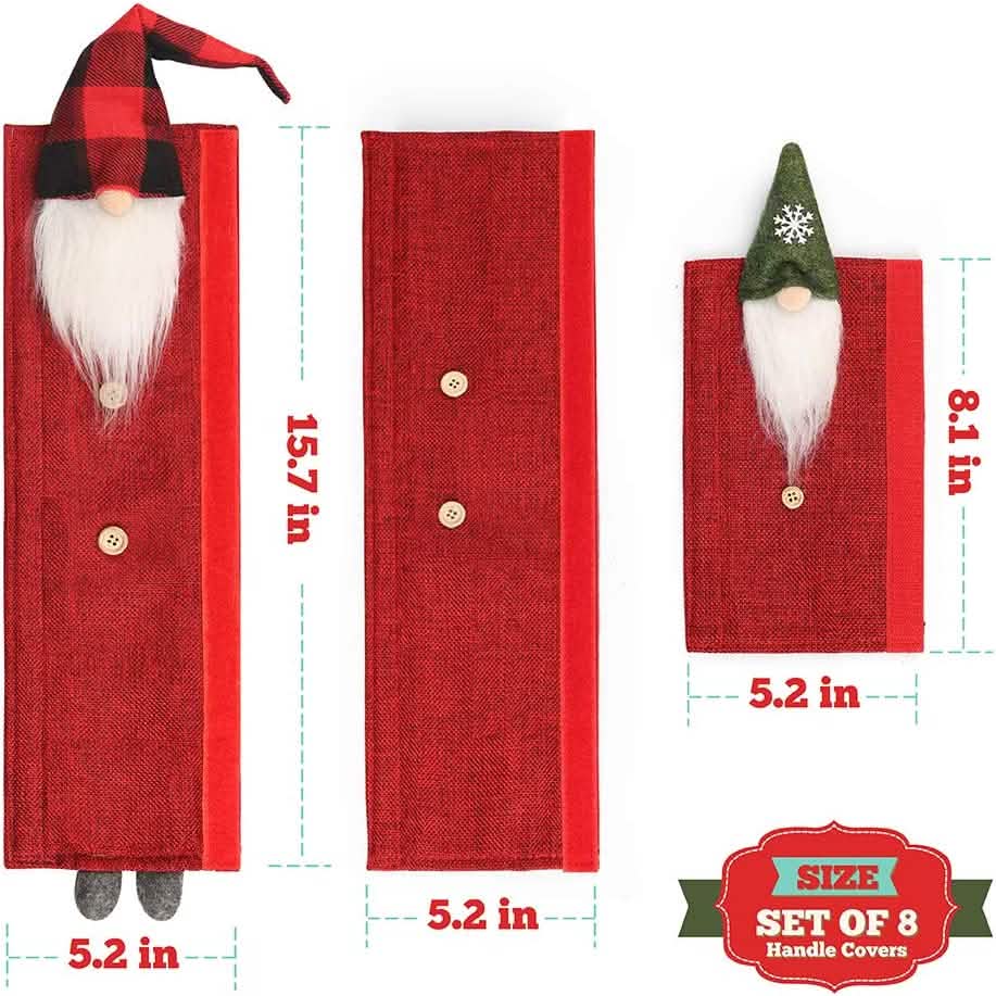 8-Piece: Gnome Christmas Refrigerator Handle Covers Set Holiday Decor & Apparel - DailySale