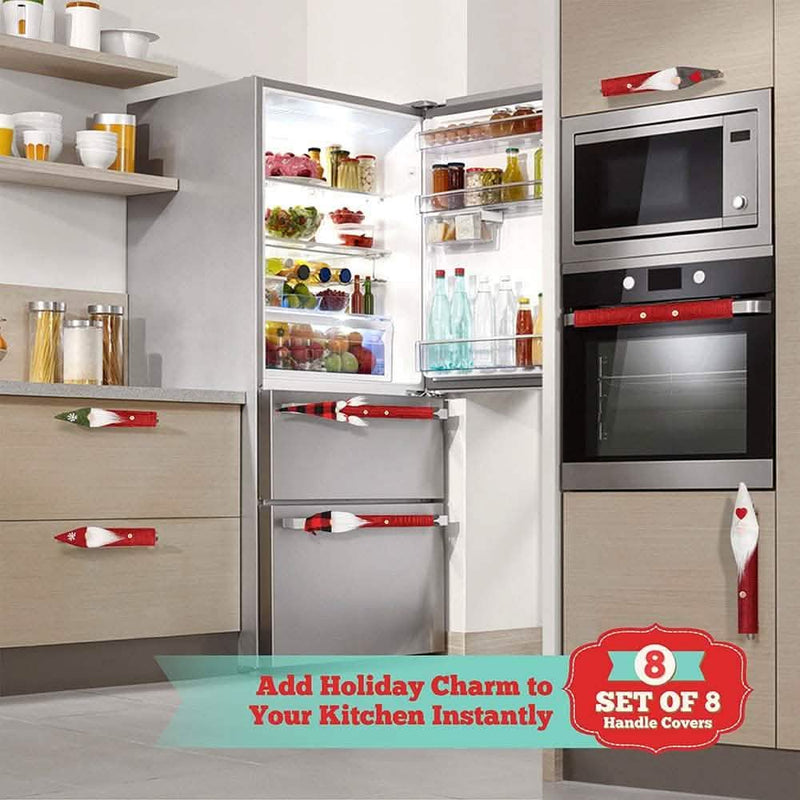 8-Piece: Gnome Christmas Refrigerator Handle Covers Set Holiday Decor & Apparel - DailySale