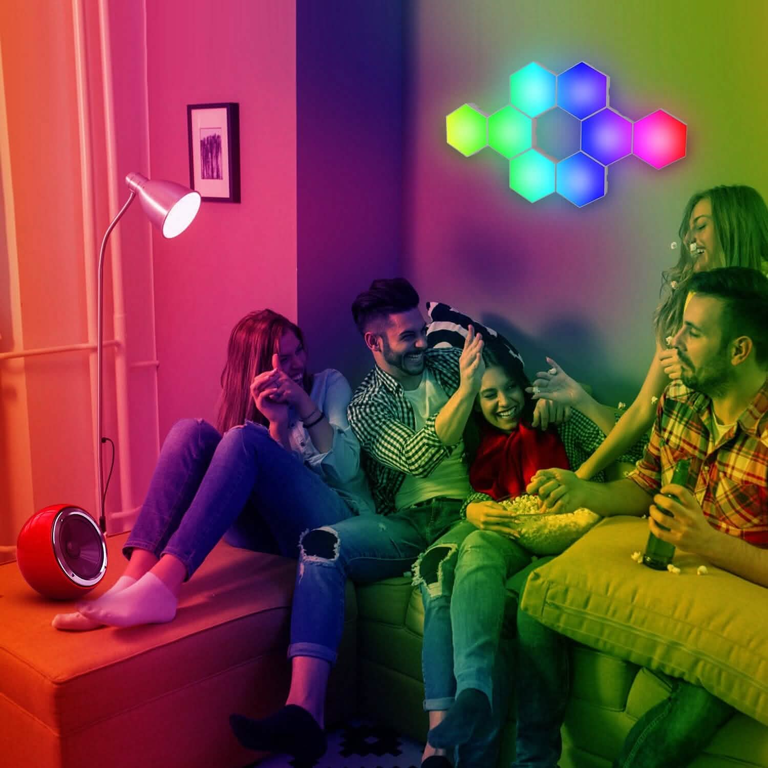 8-Piece: Hexagon Light Panels RGBW Colorful Splicing Wall Lamps Indoor Lighting - DailySale